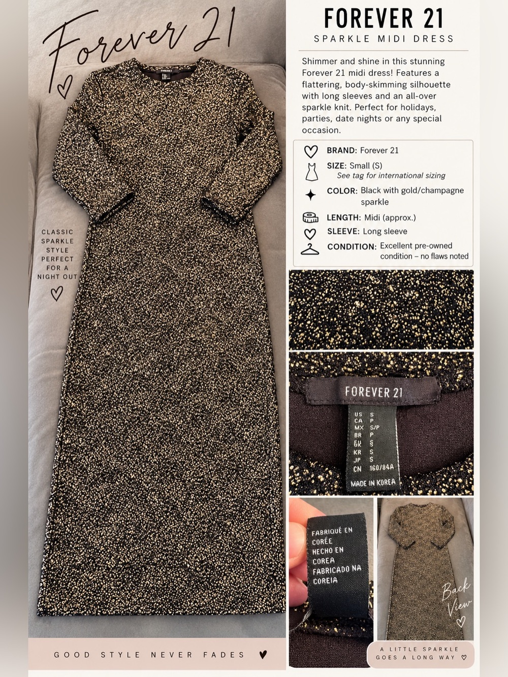 Forever 21 Black and Gold Sparkle Midi Dress